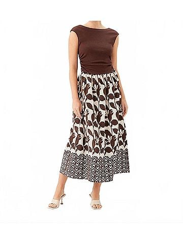 Fifteen Twenty Women's Carina Long Contrast Dress in Brown With Cream (view 2)