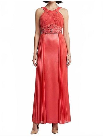 Sue Wong Halter-Style Beaded Waist Accordion Dress in Persimmon (view 2)