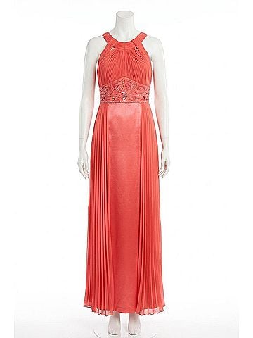 Sue Wong Halter-Style Beaded Waist Accordion Dress in Persimmon (view 1)