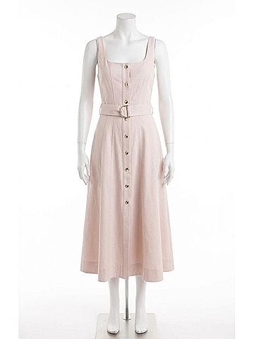 Karina Grimaldi Zyra Denim Midi Dress in Pastel Pink (view 1)