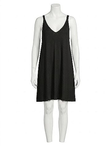 Be Cool Ribbed V-Neck Knit Mini Dress in Charcoal (view 1)