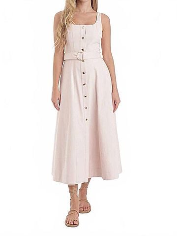 Karina Grimaldi Zyra Denim Midi Dress in Pastel Pink (view 2)