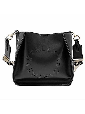 Stella McCartney Stella McCartney logo square shoulder bag, perforated, 557906, synthetic leather, black, women's. (view 1)