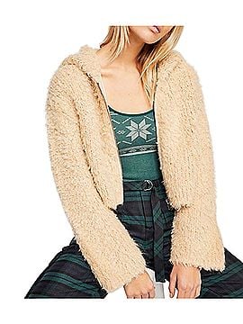 Free People 2020 NWOT FP Heaven Sent Fuzzy Teddy Bear Cropped Hoodie Y2K Boho Chic Penny Lane Afghan Coat 70s Jacket (view 2)