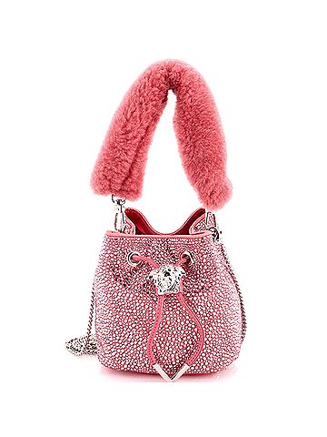 Versace La Medusa Drawstring Bucket Bag Crystal Embellished Satin with Shearling Mini (view 1)
