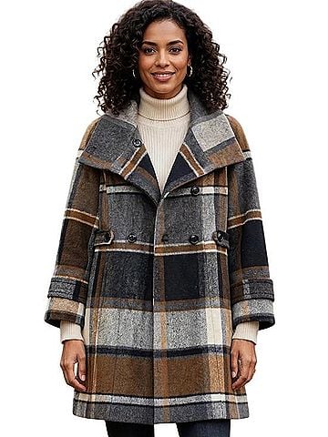 Zara Plaid Peacoat Coat (view 1)