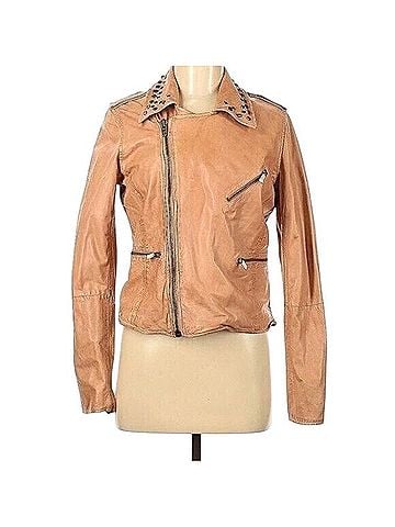 Bagatelle City Tan Leather Biker Jacket w/ Pyramid Studs Jacket (view 1)