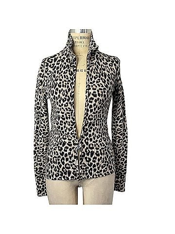 Boston Proper Leopard Zip-Front Cardigan Casual Sweaters (view 1)
