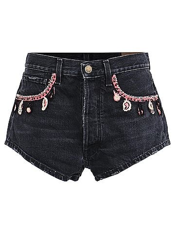 Alanui Alanui Inner Energy Crochet Knit Denim Hot Shorts in Navy Blue Cotton (view 1)