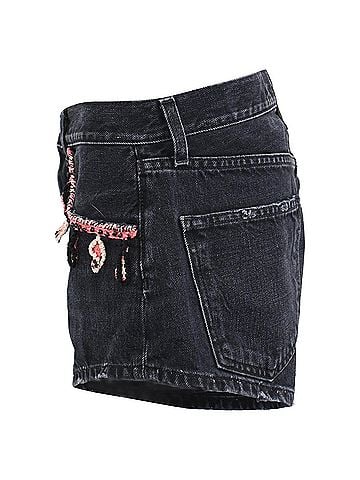 Alanui Alanui Inner Energy Crochet Knit Denim Hot Shorts in Navy Blue Cotton (view 2)