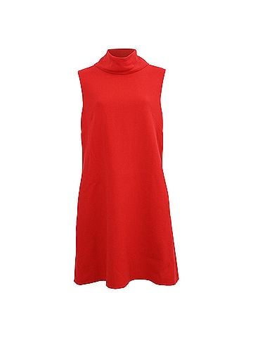 Oscar De La Renta Oscar de la Renta Sleeveless Turtleneck Shift Dress in Red Wool (view 1)