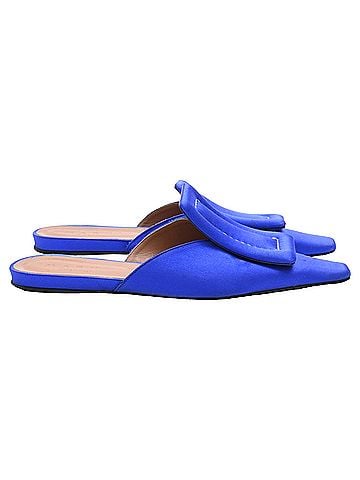MARNI Marni Sabot Flat Mules in Blue Satin (view 1)