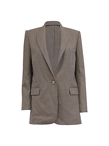Nili Lotan Nili Lotan Houndstooth Single-breasted Blazer in Brown Wool (view 1)