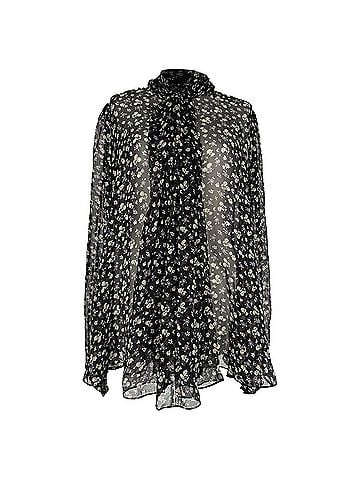 Alexander McQueen Alexander McQueen Draped-Front Blouse in Black Floral Print in Black Polyester (view 1)