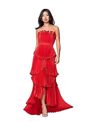 Betsy & Adam Strapless Hi Low Ball Gown Cocktail Dress (view 1)