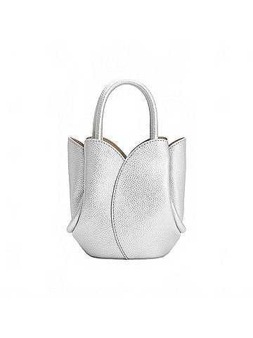 melie bianco Tulip Mini Recycled Vegan Leather Top Handle Bag in Metallic Silver (view 1)