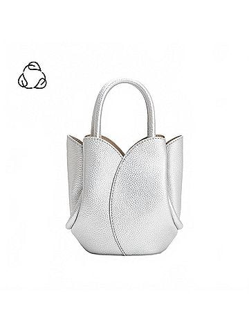 melie bianco Tulip Mini Recycled Vegan Leather Top Handle Bag in Metallic Silver (view 2)