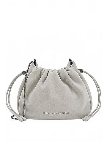 Brunello Cucinelli Women's Suede Mini Mellow Bucket Handbags in Light Gray (view 1)