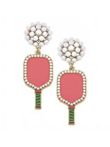 Canvas Women's Ellie Pickleball Pearl Cluster Drop Earrings in Pink (view 1)