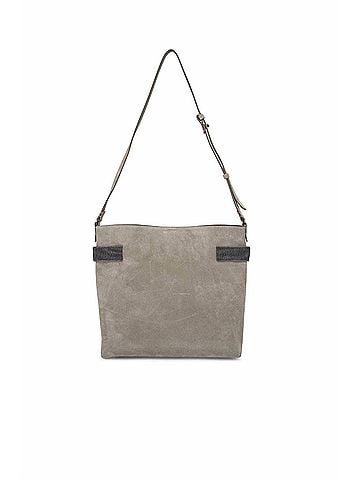 Brunello Cucinelli Women's Essence Suede Crossbody Bag in Grey (view 2)