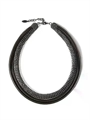 Brunello Cucinelli Women's Leather Precious Necklace in Black (view 2)