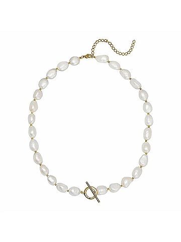 Goldbug Women's Freshwater Pearl Toggle Charm Necklace in White (view 1)