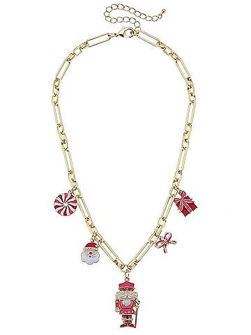 Canvas Women's Christmas Cheer Enamel Charm Necklace in Red Pink White (view 1)