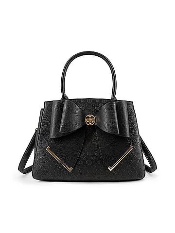 Like Dreams Women's Crossi Elegance Large Bow Vegan Leather Satchel in Black (view 1)