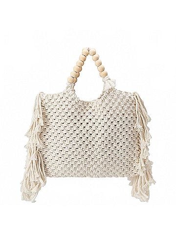 melie bianco Women's Crotchet Tote Bag in Sand &amp; Sea Cream (view 1)