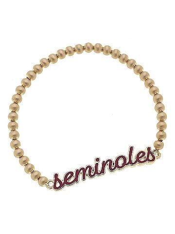 Canvas Women's Florida State Seminoles Enamel Script Stretch Bracelet in Garnet &amp; Gold (view 1)
