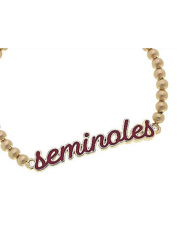 Canvas Women's Florida State Seminoles Enamel Script Stretch Bracelet in Garnet &amp; Gold (view 2)