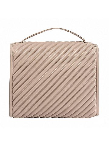 Joan & David Women's Large Diagonal Quilted Hanging Toiletry Case in Tan (view 2)