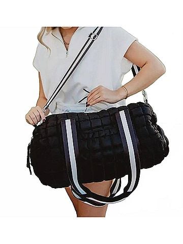 Katydid Collection Women's Striped Quilted Duffel Weekender Bag in Black (view 2)
