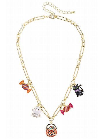 Canvas Women's Halloween Enamel Charm Necklace in Gold (view 1)