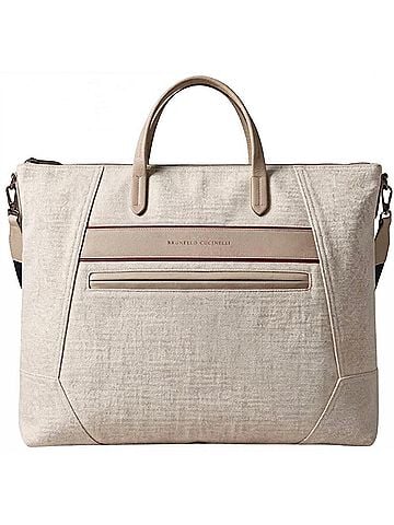 Brunello Cucinelli Women's Linen Blend And Leather Tote Handbag in Ecru (view 1)