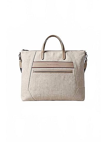 Brunello Cucinelli Women's Linen Blend And Leather Tote Handbag in Ecru (view 2)