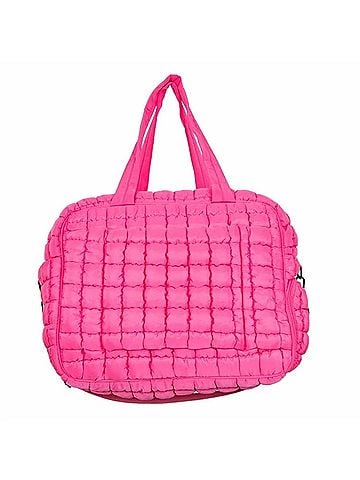 Katydid Collection Women's Quilted Puffer Weekender Duffle Bag in Hot Pink (view 2)