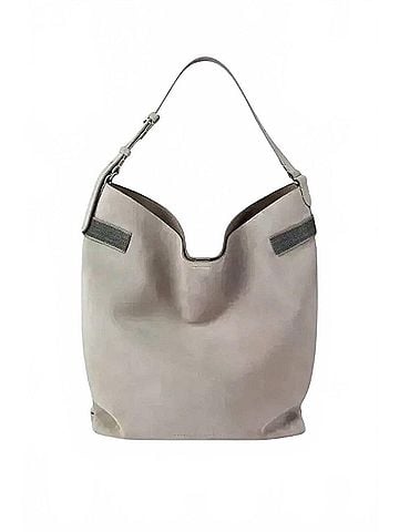 Brunello Cucinelli Women's Essence Shoulder Bag in Grey Suede (view 1)