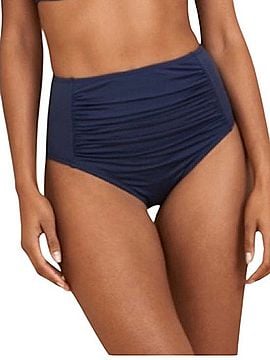 Garnet Hill Ruched High-Waisted Bikini Bottom Swimsuit Bottoms (view 1)