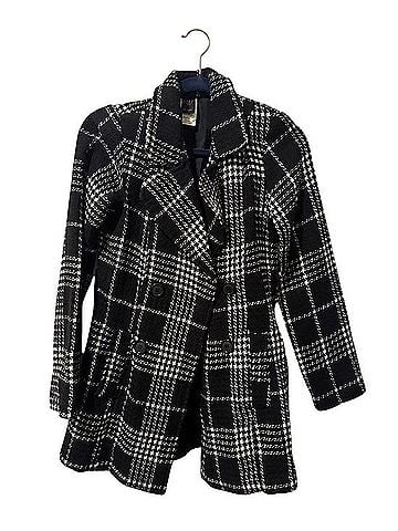 Wrapper Black &amp; White Plaid Double-Breasted Peacoat Coat (view 1)