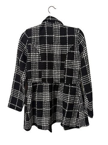 Wrapper Black &amp; White Plaid Double-Breasted Peacoat Coat (view 2)