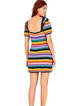 FARM Rio Handmade Striped Crocheted Dress Casual Dress (view 2)
