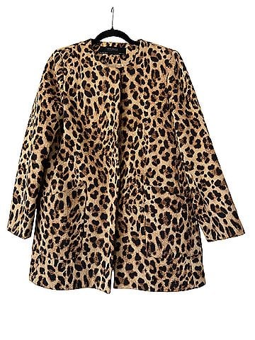 Zara Basic Leopard Print Collarless Coat (view 1)