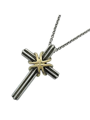 Tiffany & Co. Tiffany &amp; Co. Signature Cross Necklace, 18K Yellow Gold (KYG), Sterling Silver 925, Women's (view 1)