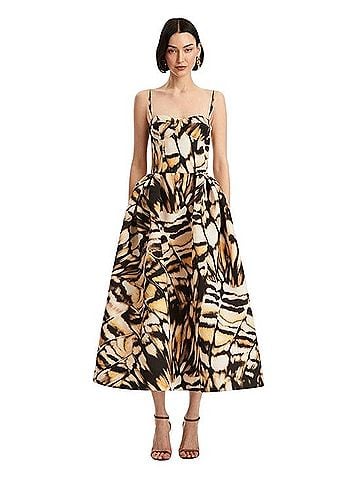 Oscar De La Renta Butterfly Print Bodice Runway Midi Dress Cocktail Dress (view 1)