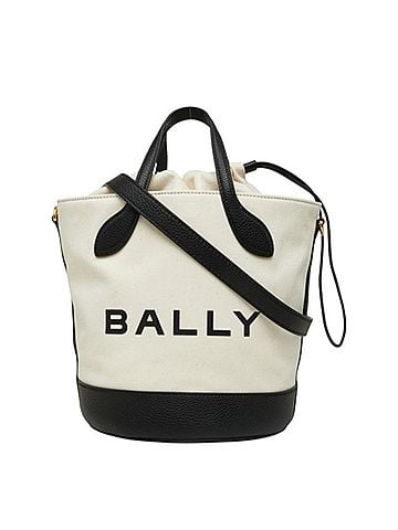 Bally Bally Bar 8 Hours Tote Bag Bucket Top Handle WAU00ZCV034 White Black Canvas Leather Women's BALLY (view 1)