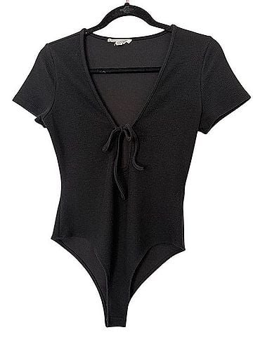 Honey Punch Tie-Front Ribbed Bodysuit Bodysuit (view 1)