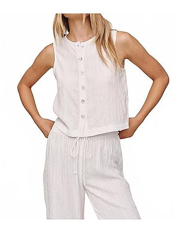 Bella Dahl Sleeveless Button Front Top in White (view 2)