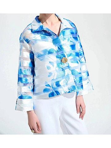 Joseph Ribkoff Floral Shadow Stripe Jacket in Vanilla/Blue (view 2)