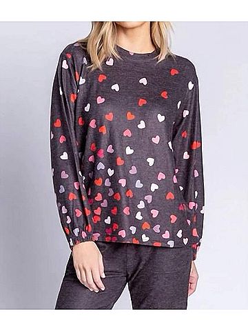 P.J. Salvage Kiss Me Goodnight Long Sleeve Lounge Top in Slate (view 2)
